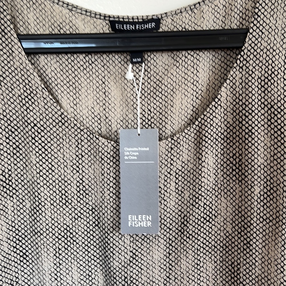 EILEEN FISHER STONE SILK CREPE DE CHINE CHAINETTE ASYMMETRIC TANK SET SIZE M NWT - Picture 5 of 12